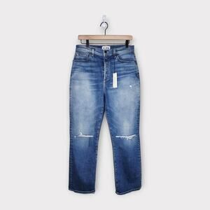 NEW LE JEAN Mia High Rise Relaxed Straight Leg Blue Jeans Women's 28